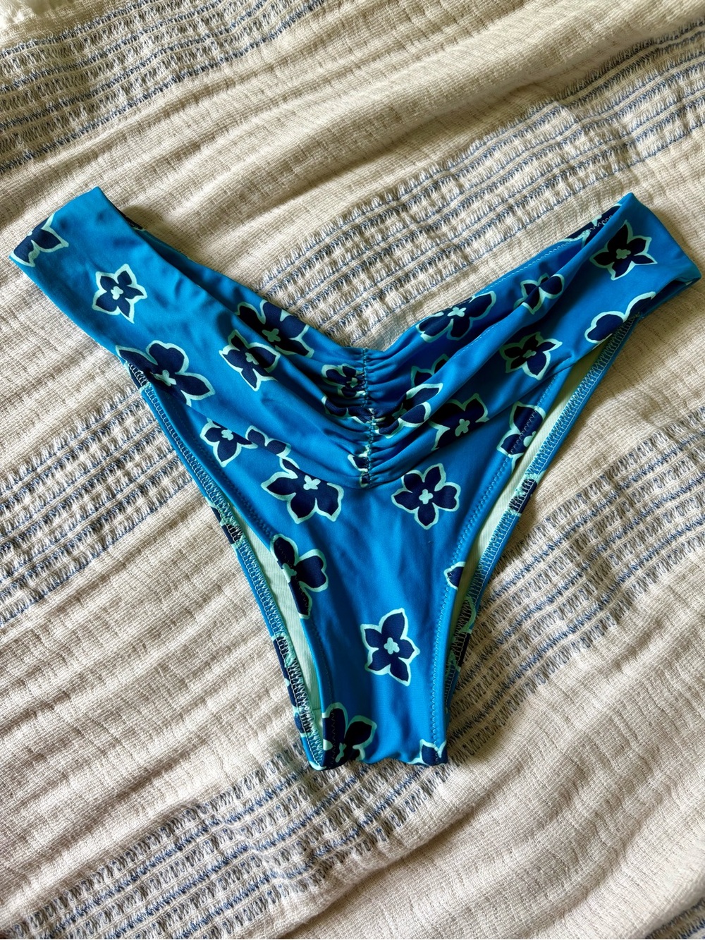 aerie Teal Floral Ruched Bikini Bottom